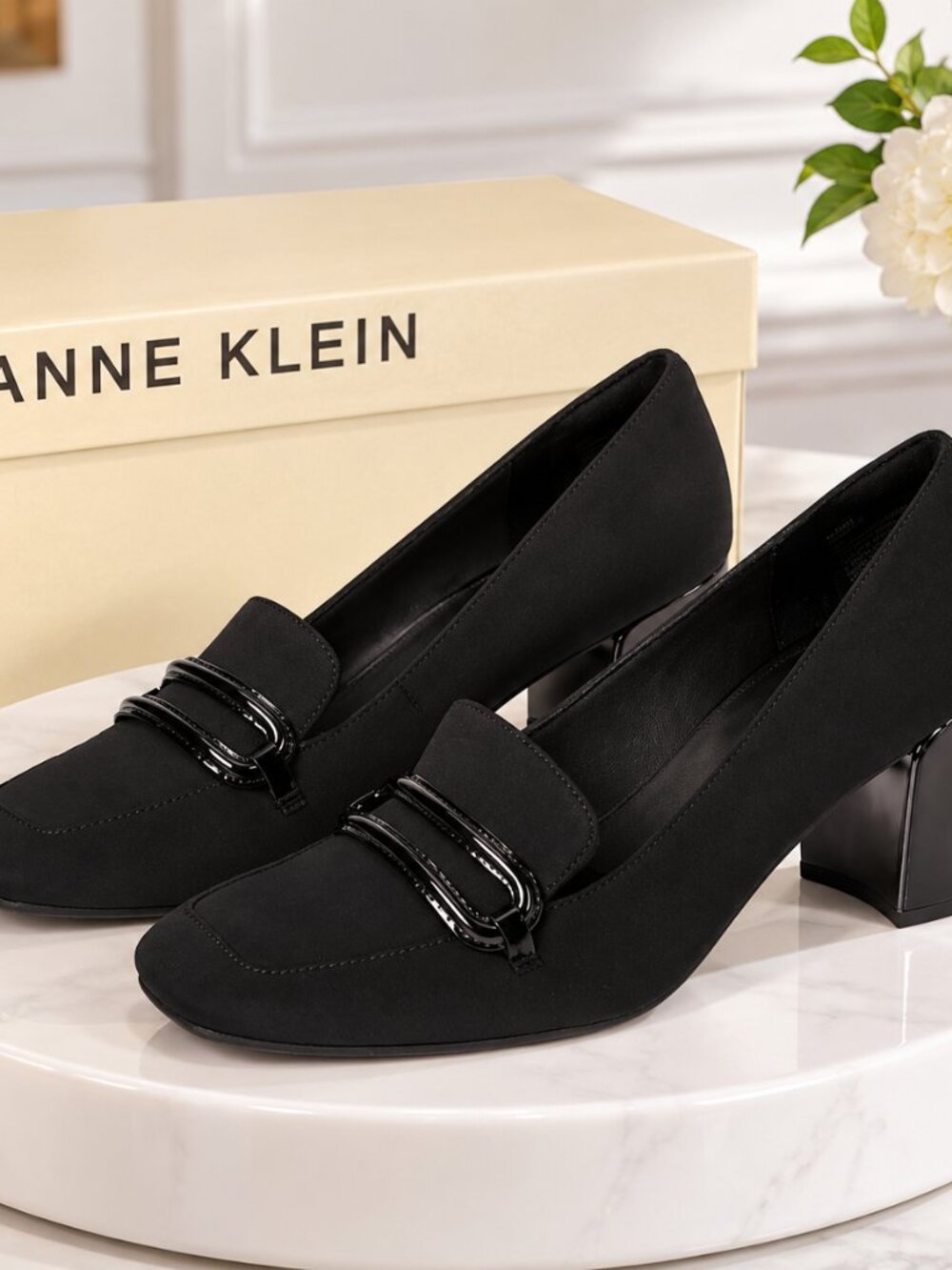 Brand New Anne Klein Black Loafer Block Heel Pumps 6M